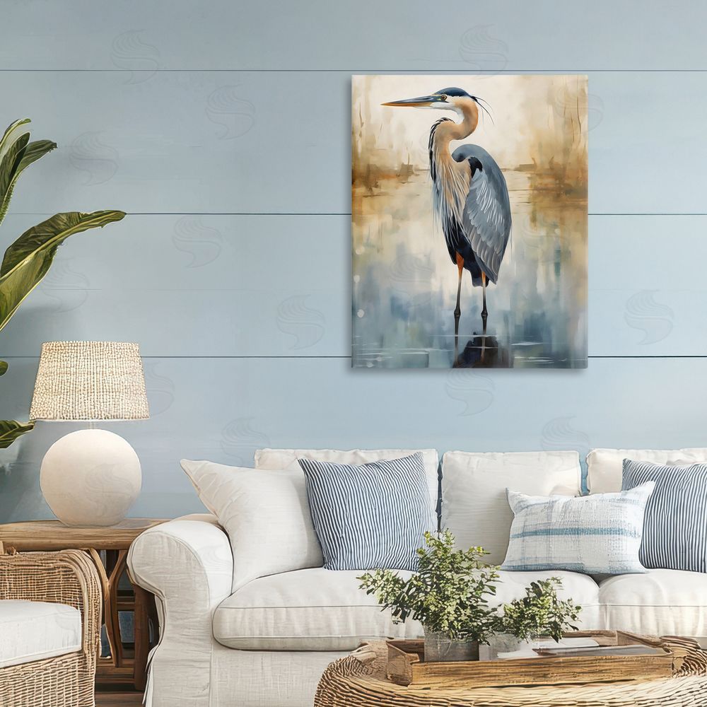 LSR Design Studio Peaceful Heron over Abstract Printed Wall Art in Room