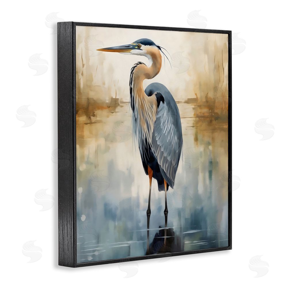 LSR Design Studio Peaceful Heron over Abstract Black Framed Giclee Art Print