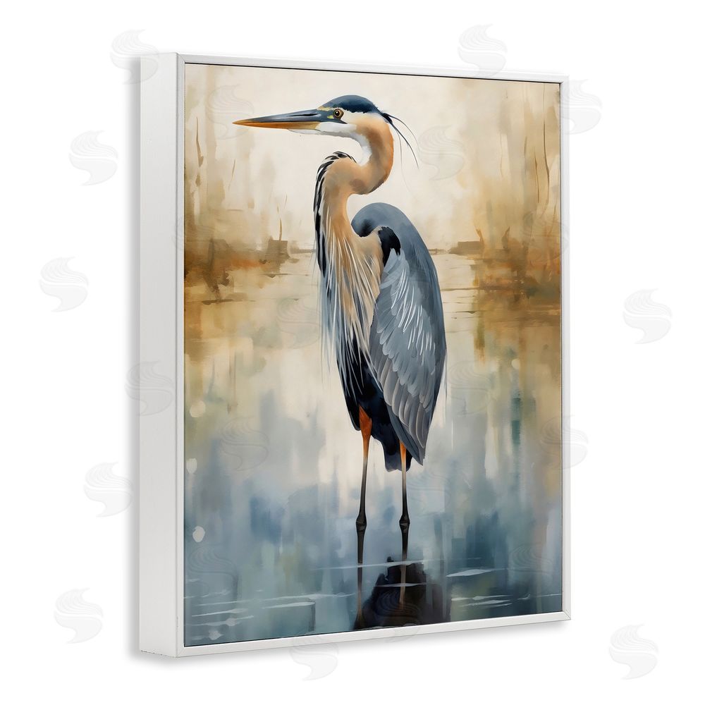 LSR Design Studio Peaceful Heron over Abstract White Frame Giclee Art Print