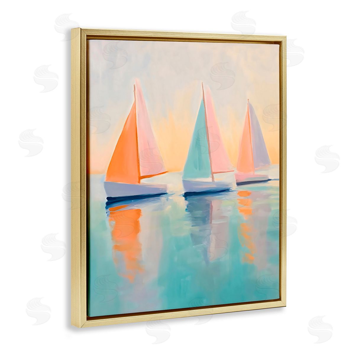 LSR Design Studio Pastel Sailboat Trio Gold Floating Frame Canvas Art Print