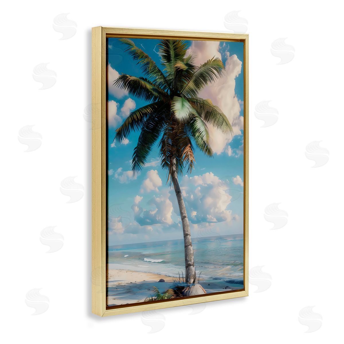 LSR Design Studio Green Palm Relaxation Gold Floating Frame Canvas Art Print