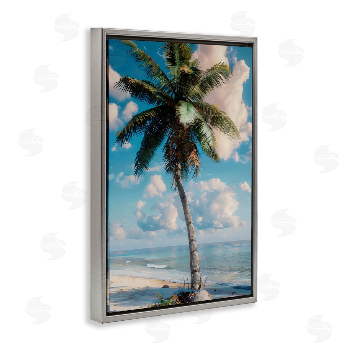 LSR Design Studio Green Palm Relaxation Gray Floating Frame Canvas Art Print