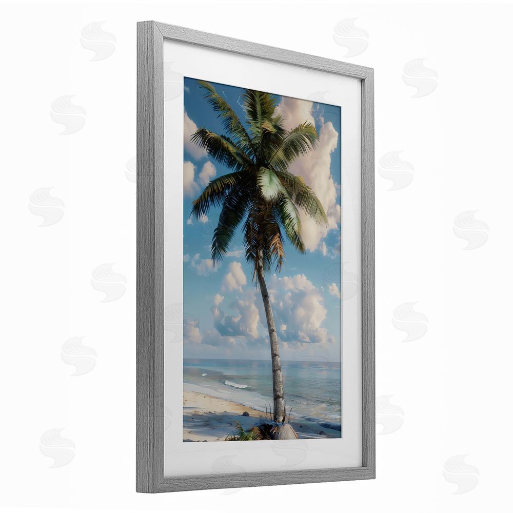 LSR Design Studio Green Palm Relaxation Gray Framed Print Under Glass Art