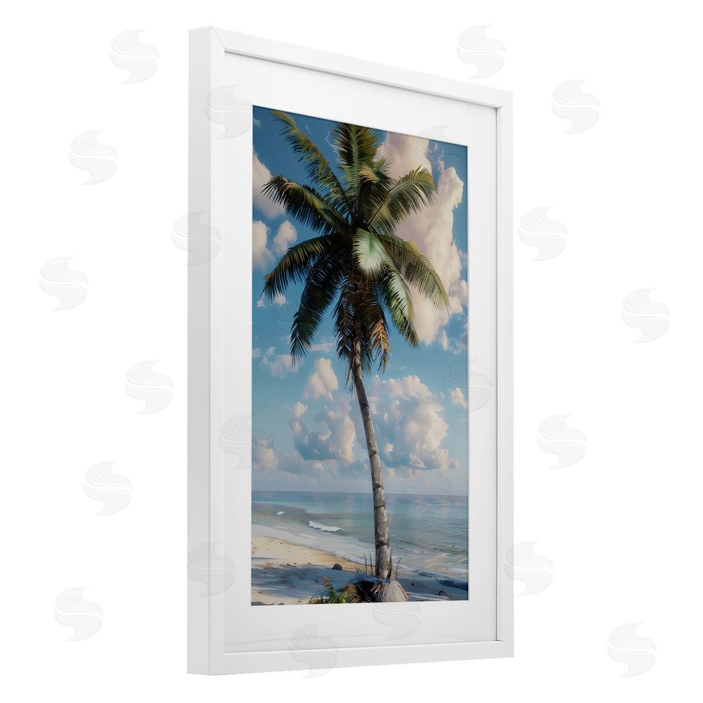 LSR Design Studio Green Palm Relaxation White Framed Print Under Glass Art