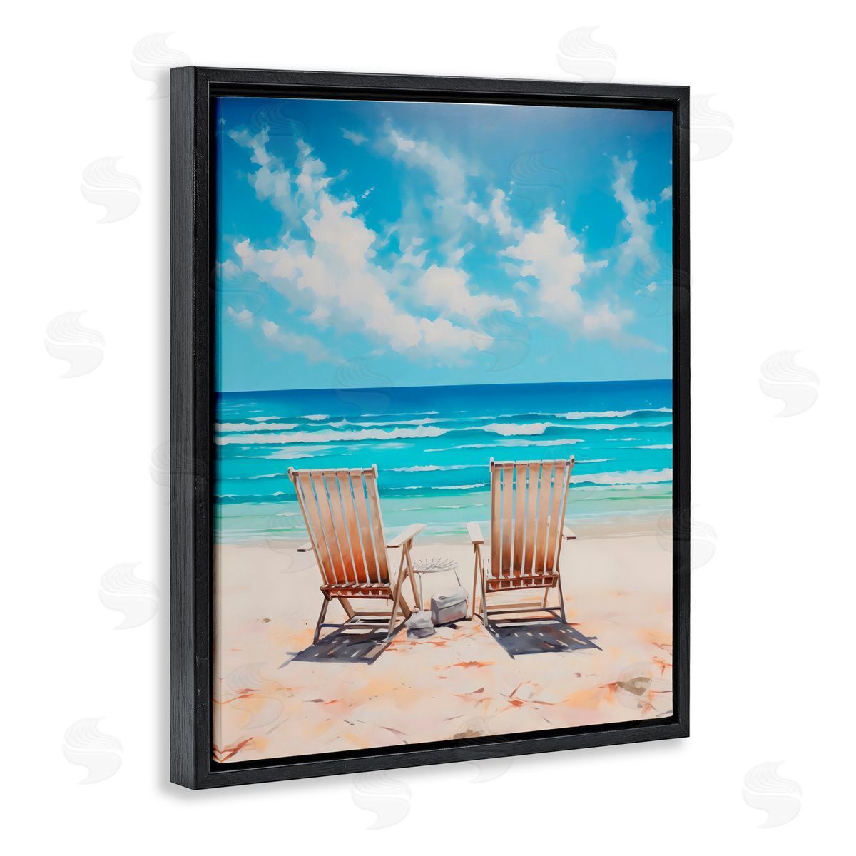 LSR Design Studio Adirondack Beach Chairs View Black Floating Frame Canvas Wall Art Print