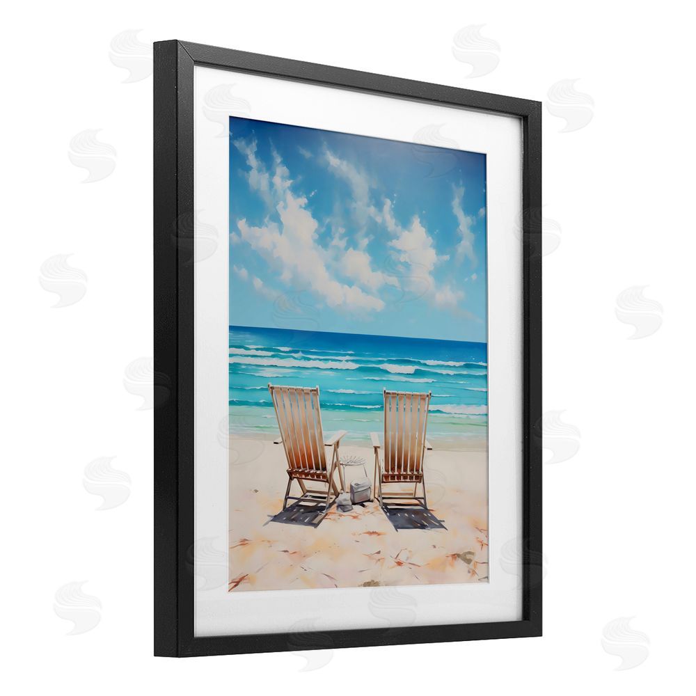 LSR Design Studio Adirondack Beach Chairs View Black Framed Print Under Glass Art