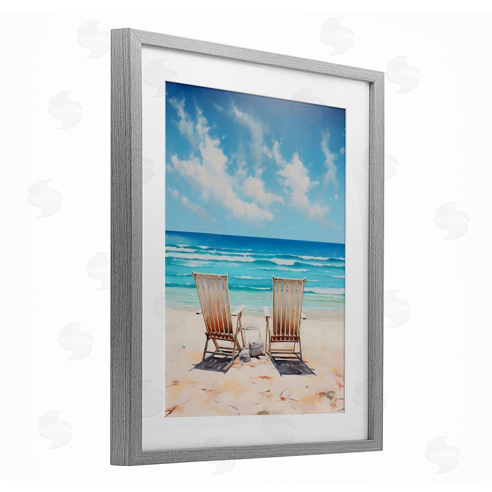 LSR Design Studio Adirondack Beach Chairs View Gray Framed Print Under Glass Art