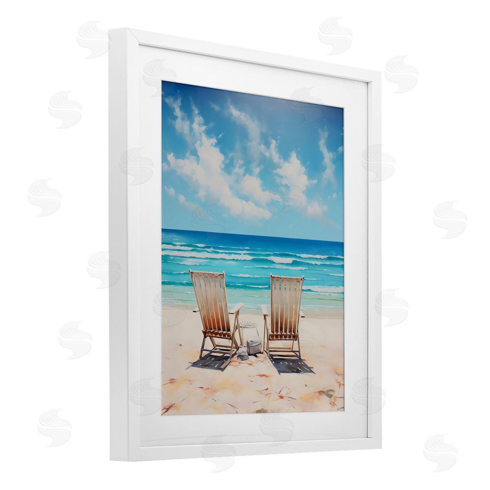 LSR Design Studio Adirondack Beach Chairs View White Framed Print Under Glass Art