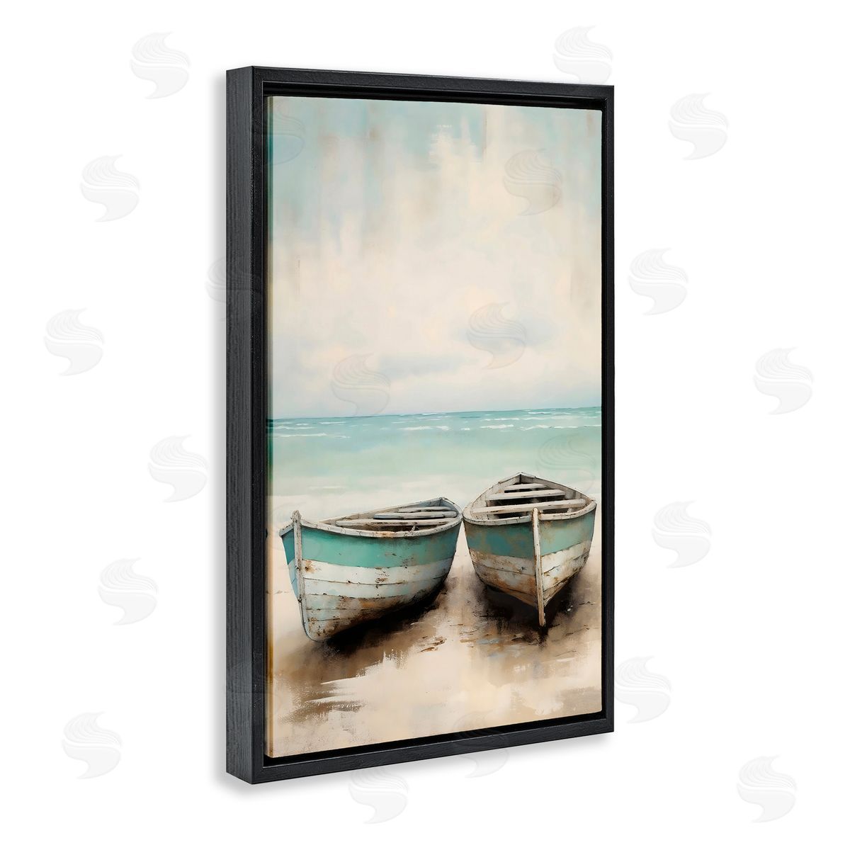 LSR Design Studio Distressed Boats Pair Black Floating Frame Canvas Wall Art Print