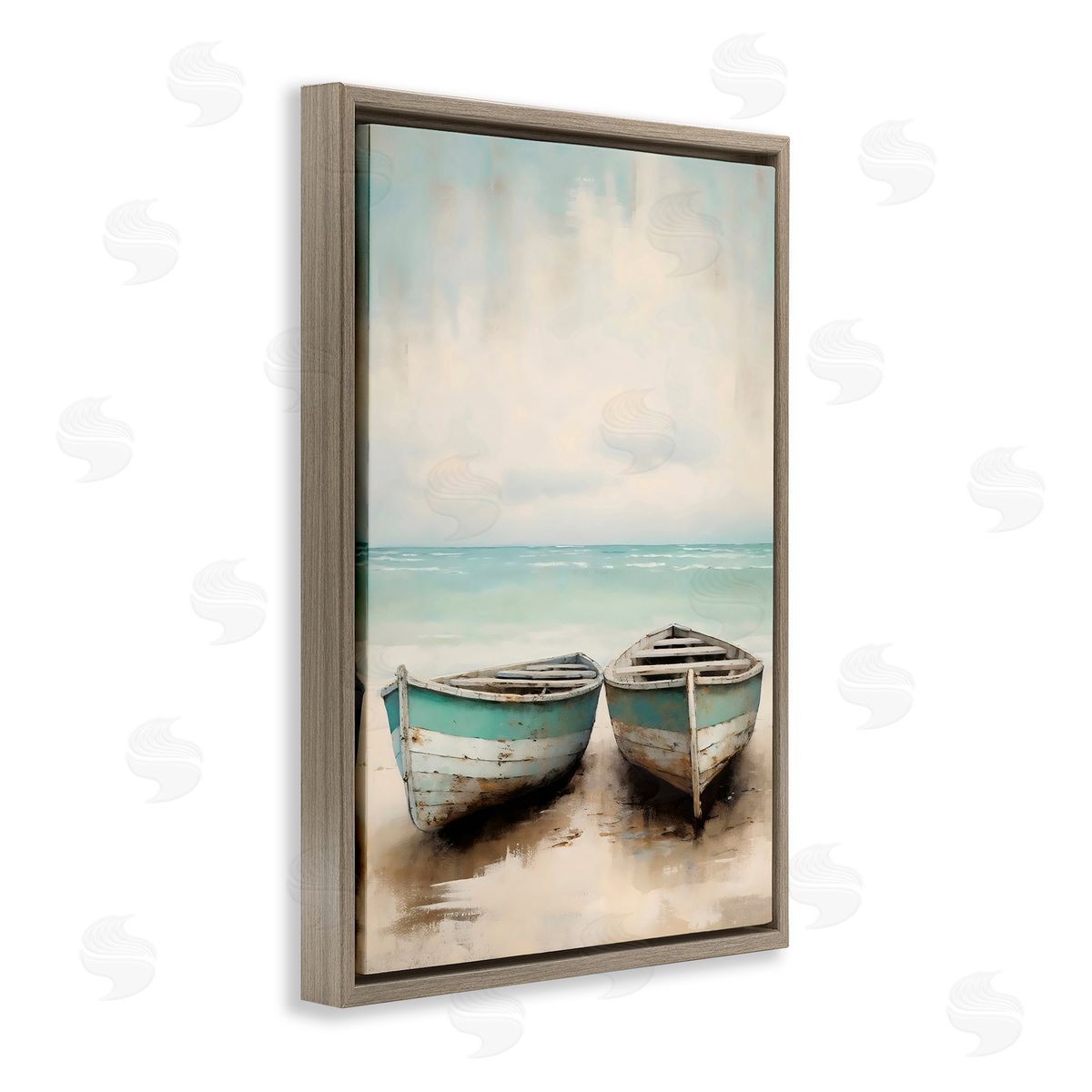 LSR Design Studio Distressed Boats Pair Brown Floating Frame Canvas Art Print