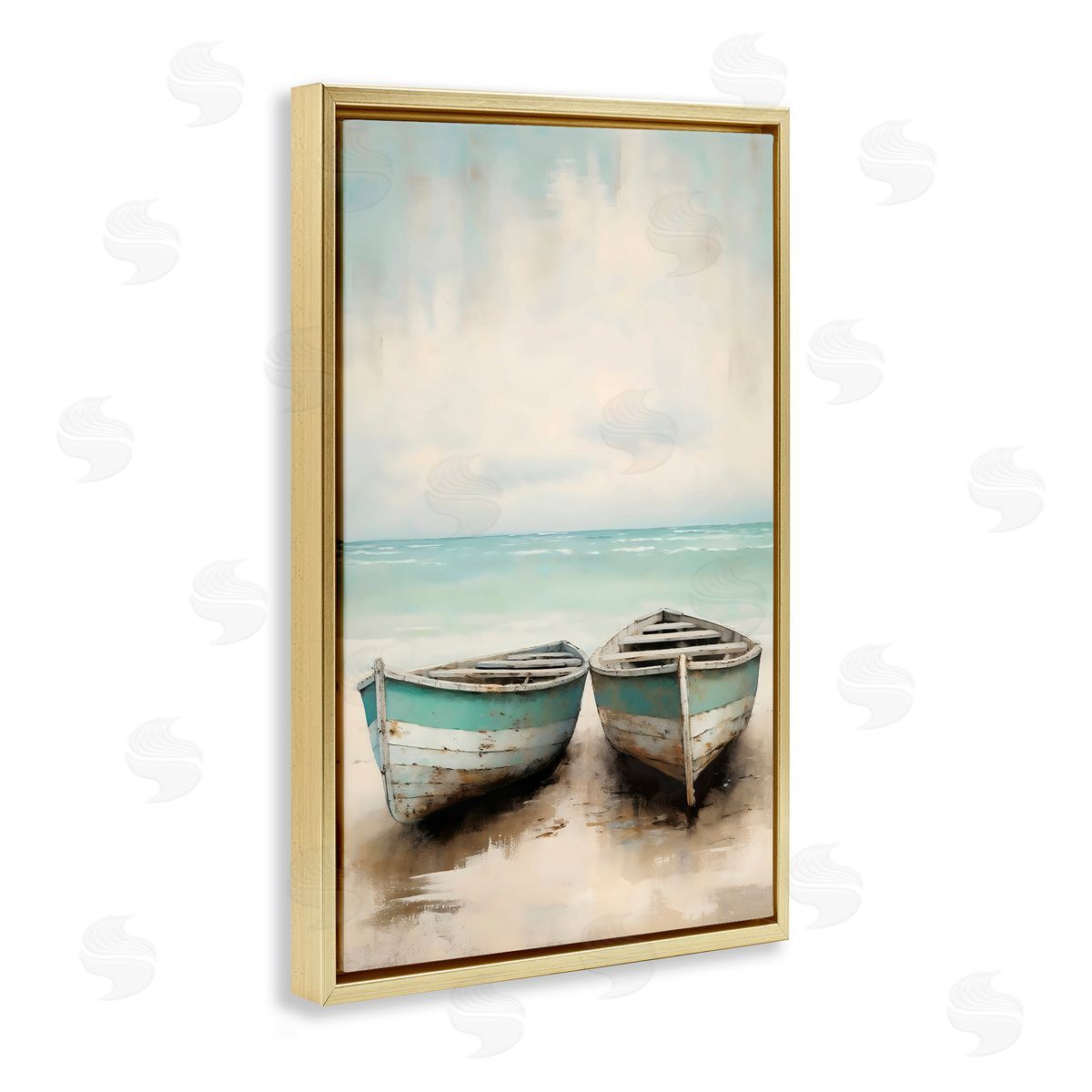 LSR Design Studio Distressed Boats Pair Gold Floating Frame Canvas Art Print