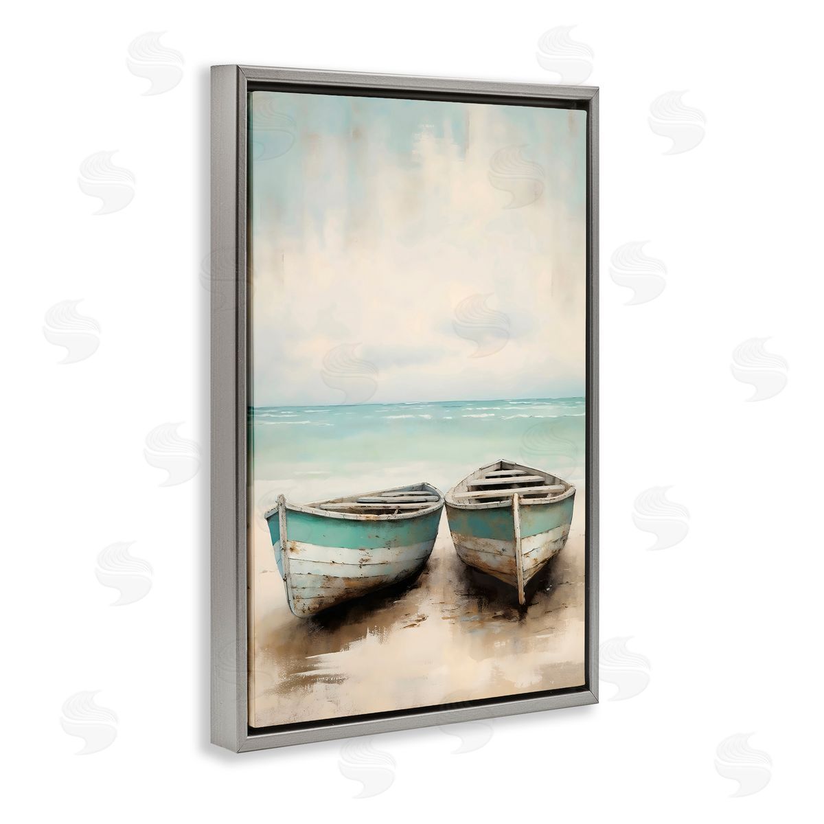 LSR Design Studio Distressed Boats Pair Gray Floating Frame Canvas Art Print