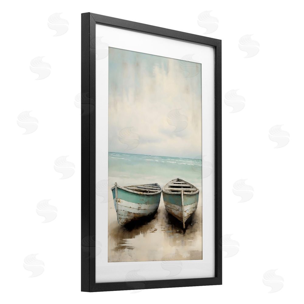 LSR Design Studio Distressed Boats Pair Black Framed Print Under Glass Art