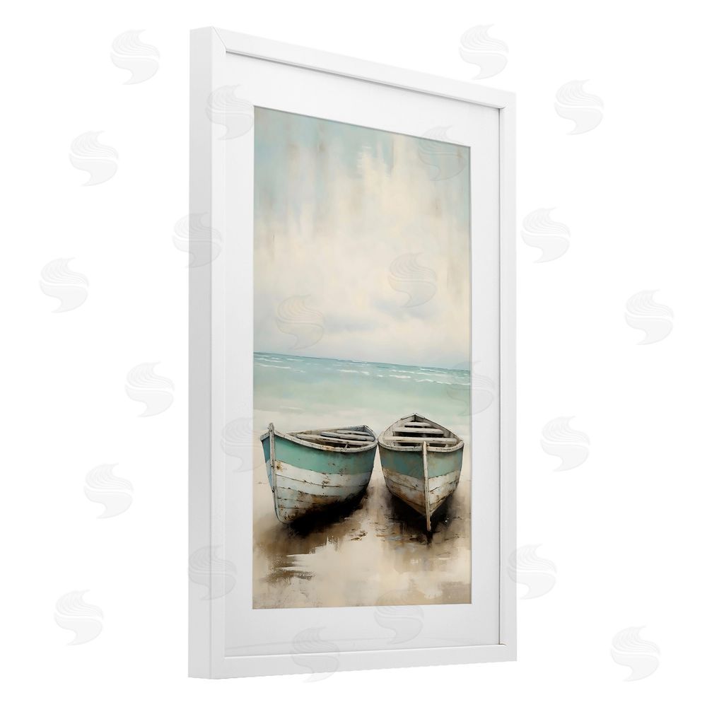 LSR Design Studio Distressed Boats Pair White Framed Print Under Glass Art