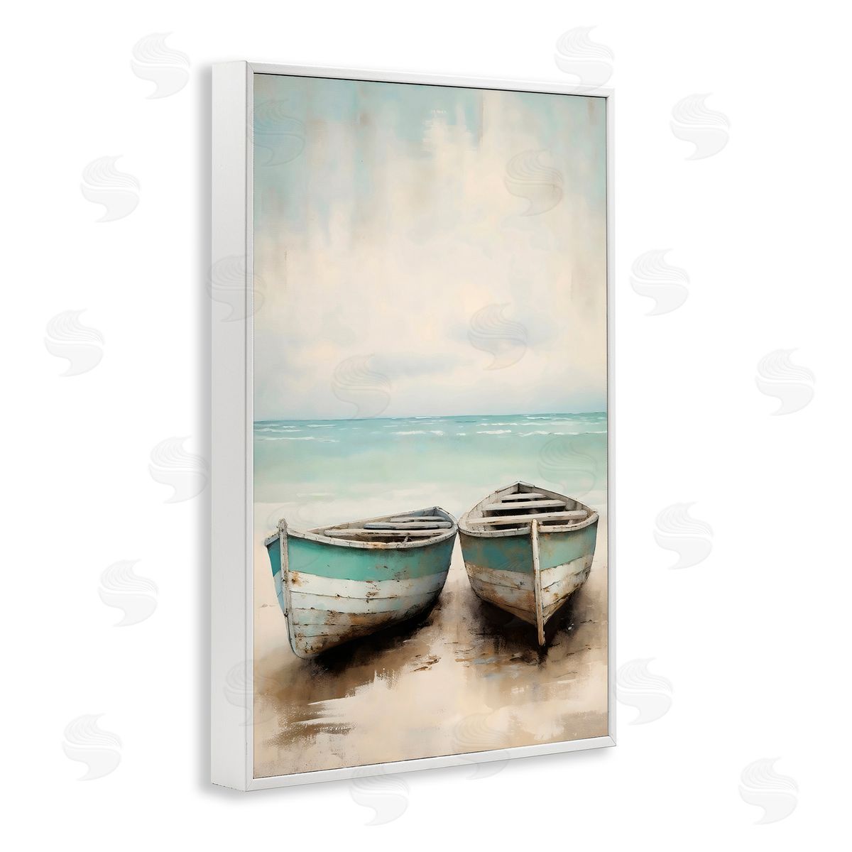 LSR Design Studio Distressed Boats Pair White Frame Giclee Art Print