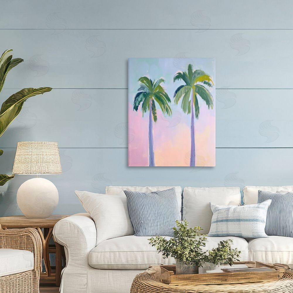 LSR Design Studio Pastel Skies And Palms Printed Wall Art in Room