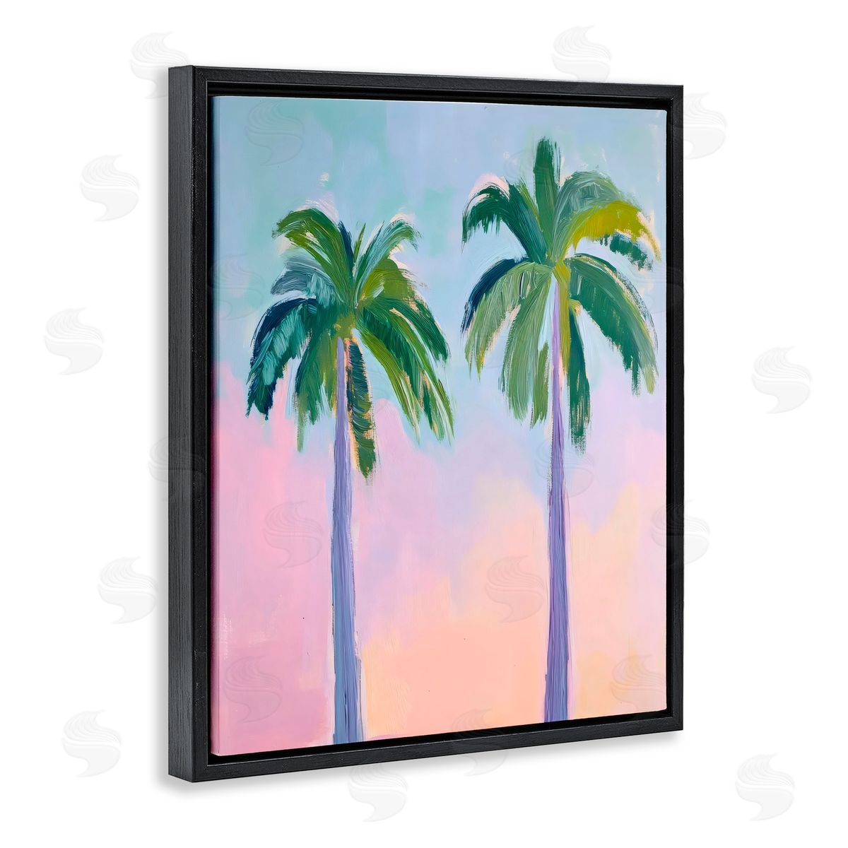 LSR Design Studio Pastel Skies And Palms Black Floating Frame Canvas Wall Art Print