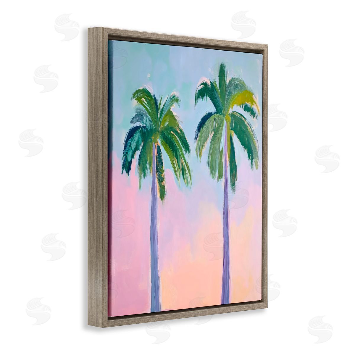 LSR Design Studio Pastel Skies And Palms Brown Floating Frame Canvas Art Print