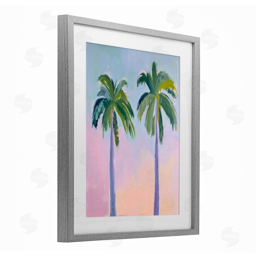 LSR Design Studio Pastel Skies And Palms Gray Framed Print Under Glass Art