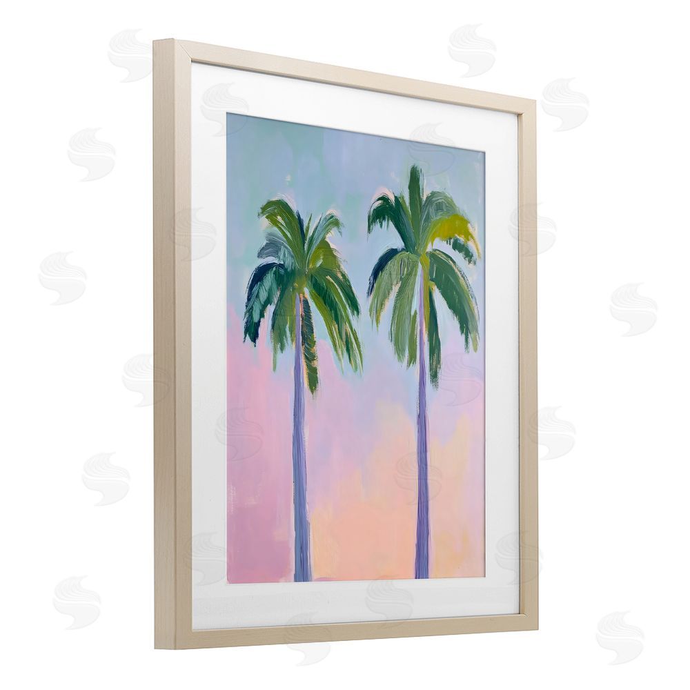 LSR Design Studio Pastel Skies And Palms Birch Framed Print Under Glass Art
