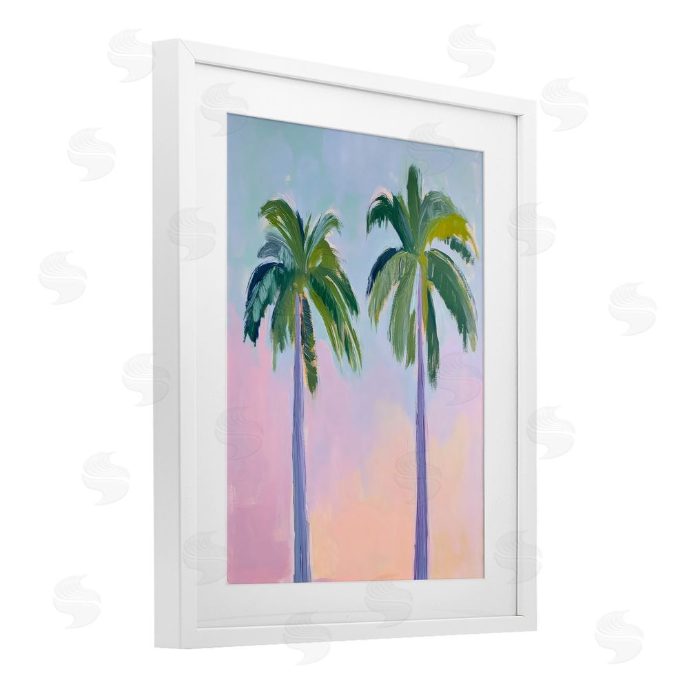 LSR Design Studio Pastel Skies And Palms White Framed Print Under Glass Art
