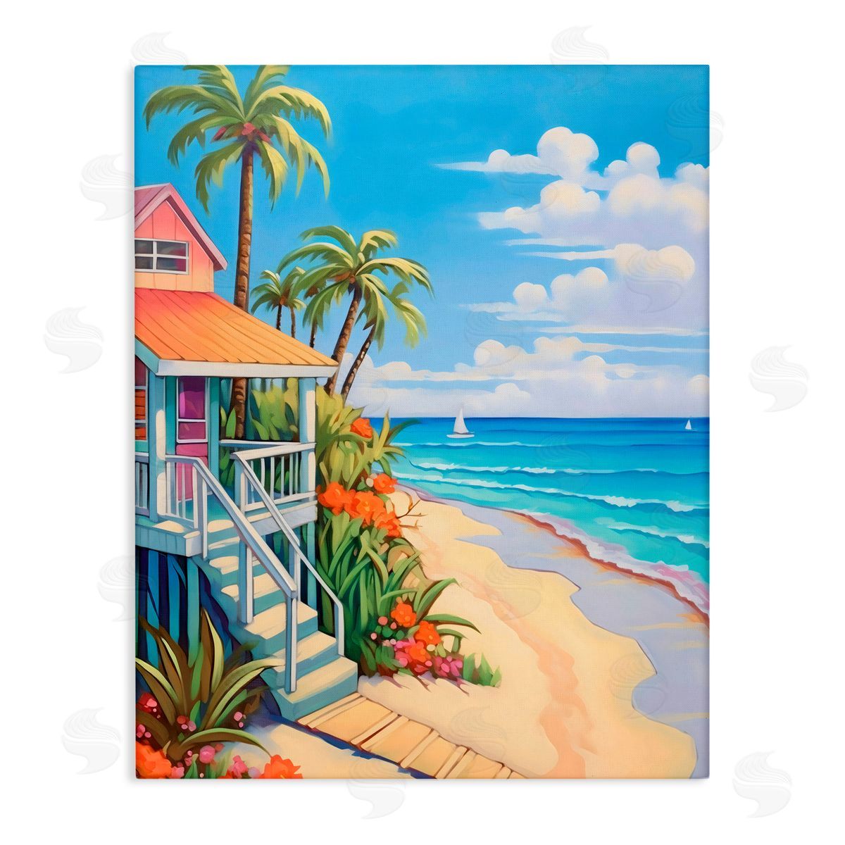 LSR Design Studio Life On The Beach Bungalow Canvas Wall Art Print