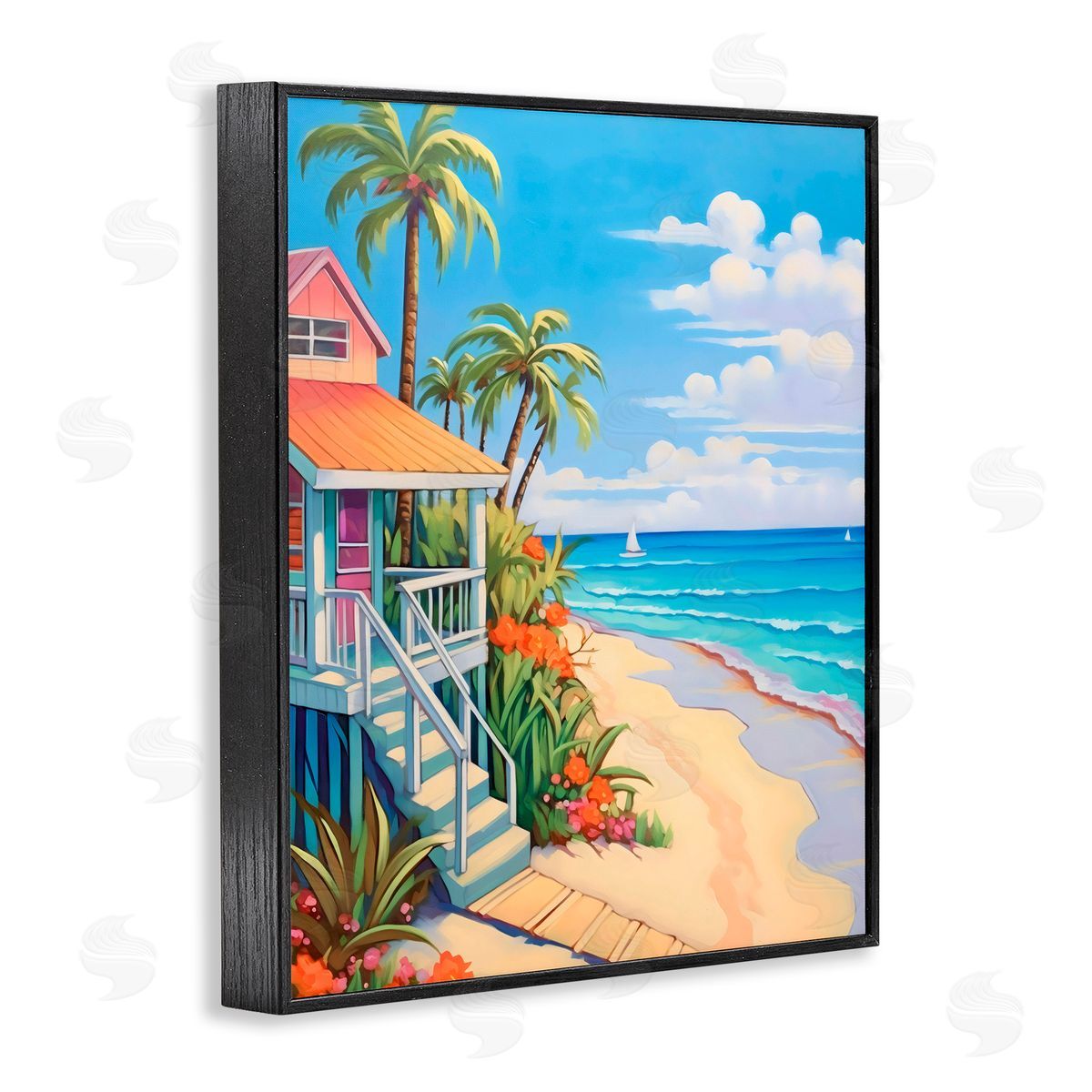 LSR Design Studio Life On The Beach Bungalow Black Framed Giclee Art Print