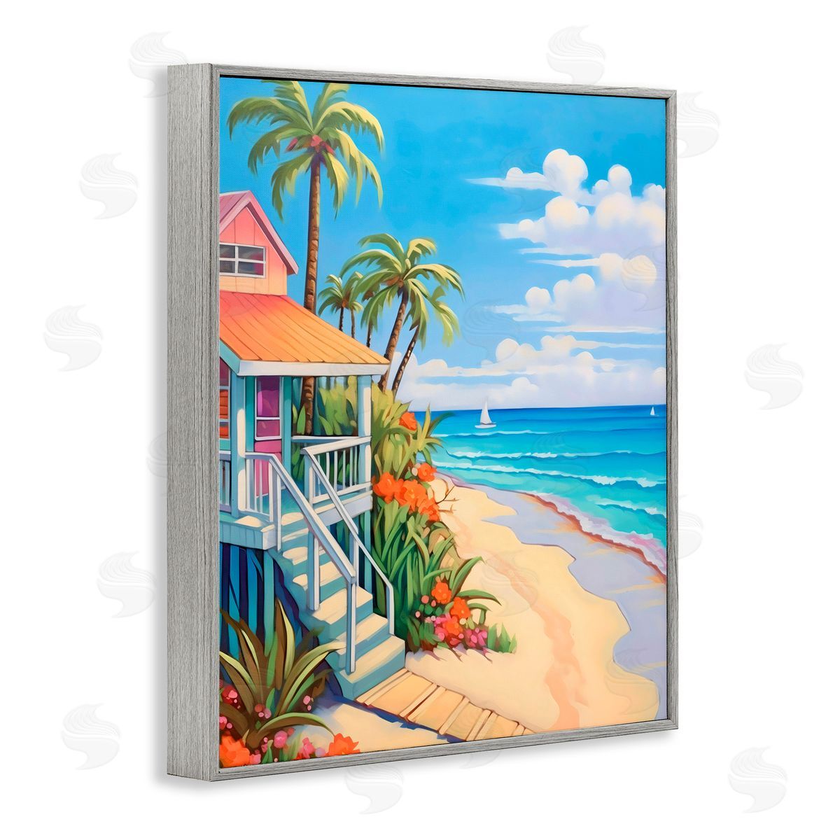 LSR Design Studio Life On The Beach Bungalow Gray Framed Giclee Art Print
