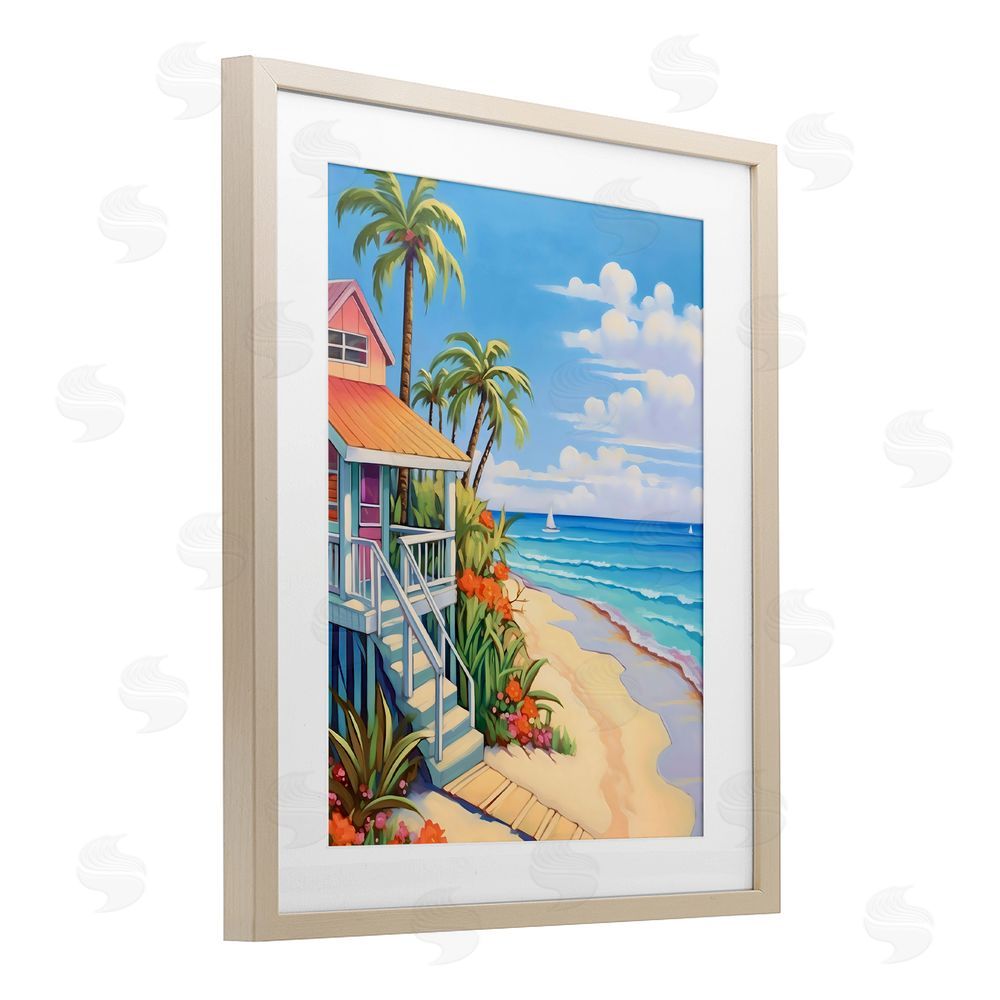 LSR Design Studio Life On The Beach Bungalow Birch Framed Print Under Glass Art