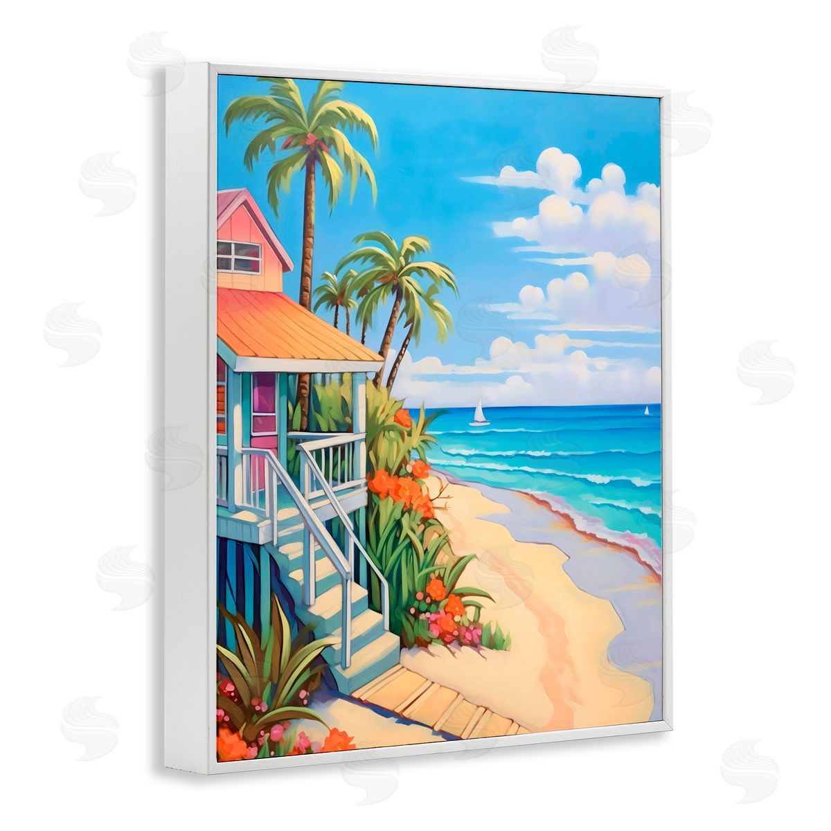 LSR Design Studio Life On The Beach Bungalow White Frame Giclee Art Print