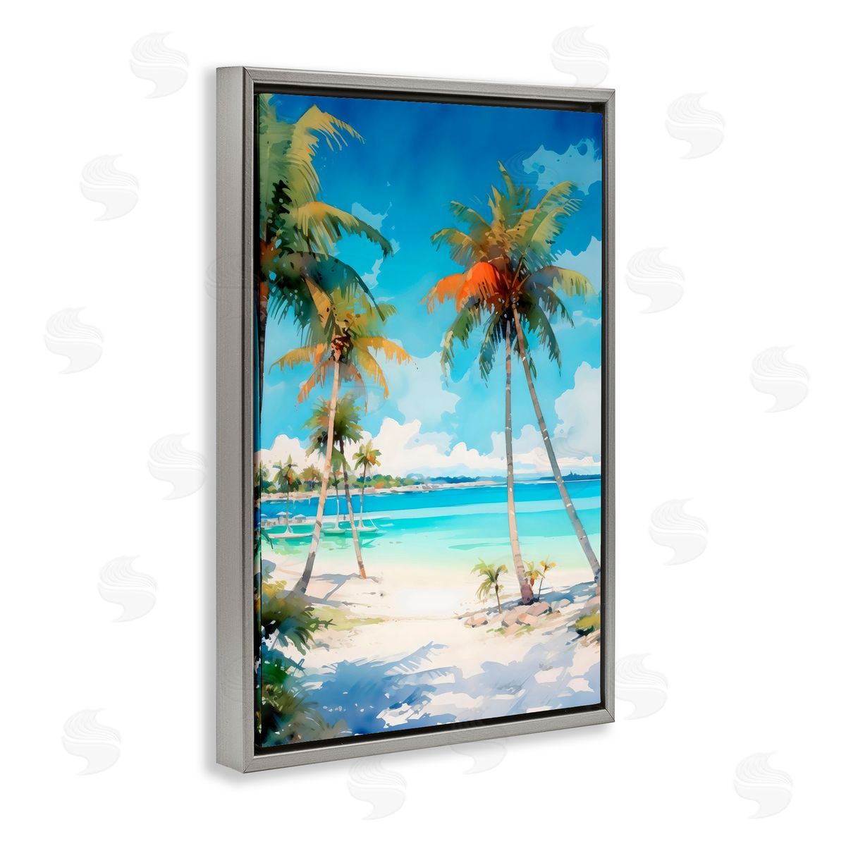 LSR Design Studio Palm Paradise Beachfront Gray Floating Frame Canvas Art Print