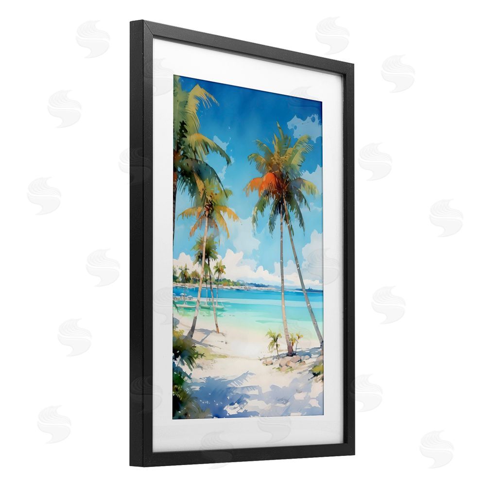 LSR Design Studio Palm Paradise Beachfront Black Framed Print Under Glass Art