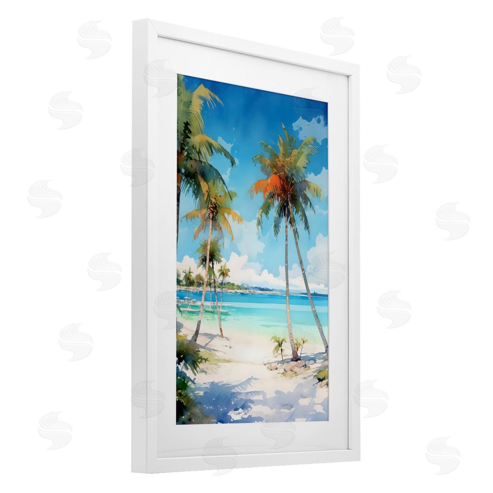 LSR Design Studio Palm Paradise Beachfront White Framed Print Under Glass Art