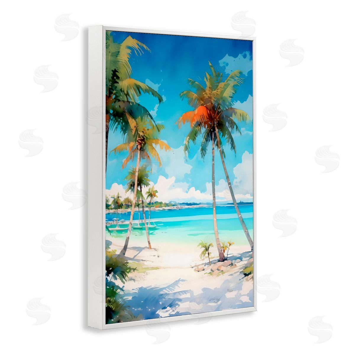 LSR Design Studio Palm Paradise Beachfront White Frame Giclee Art Print