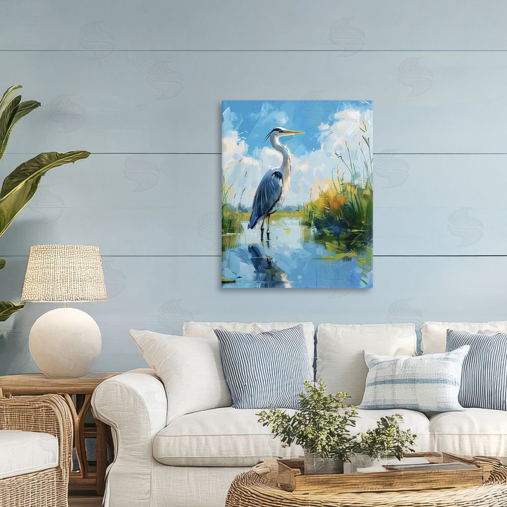 LSR Design Studio Blue Heron in Wetlands Printed Wall Art in Room