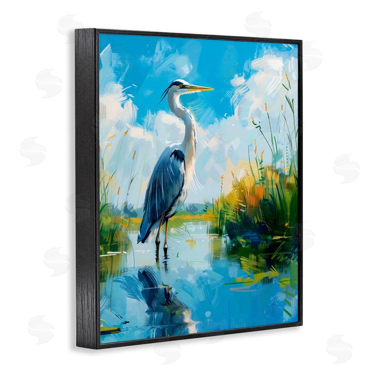 LSR Design Studio Blue Heron in Wetlands Black Framed Giclee Art Print