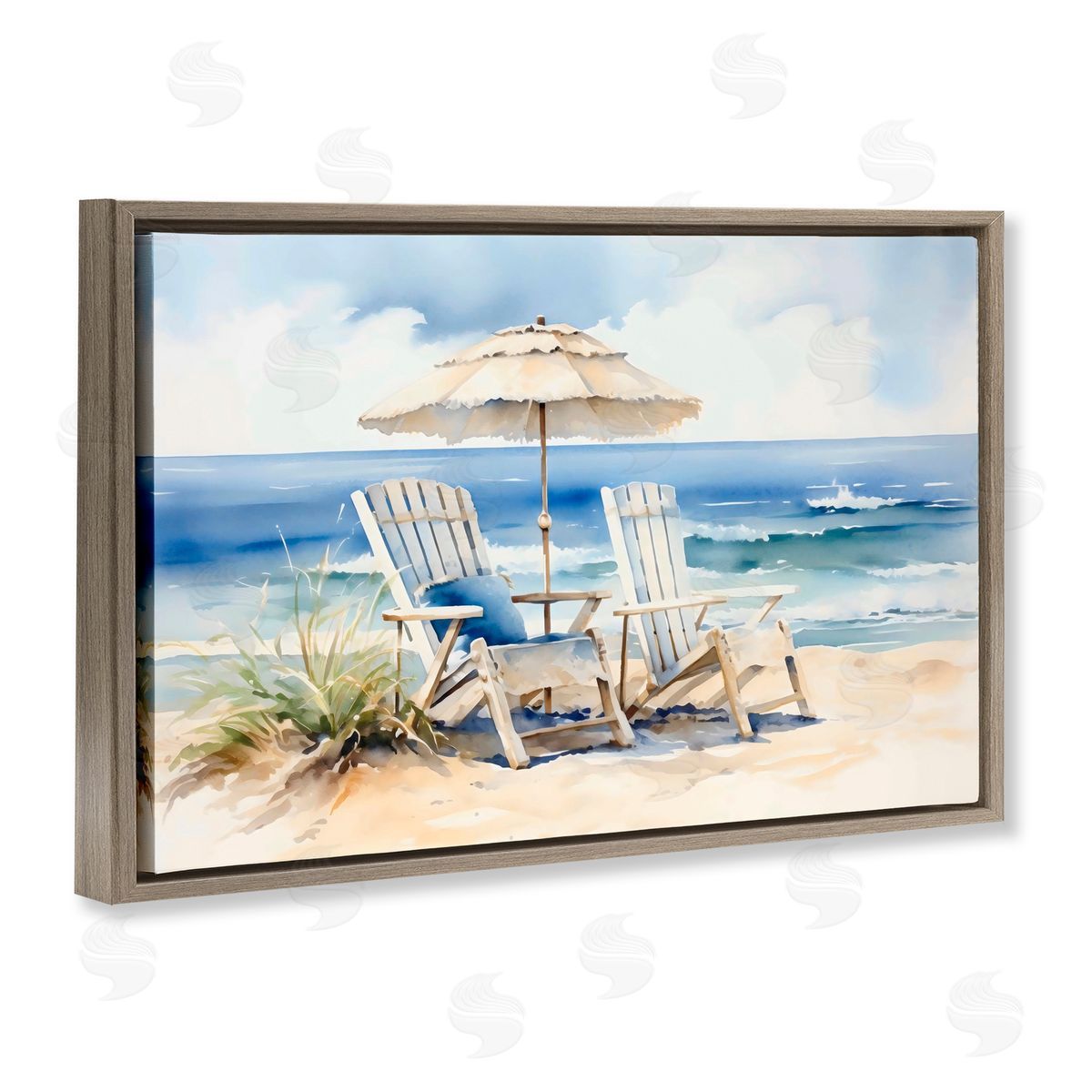 LSR Design Studio Neutral Adirondack Chairs Brown Floating Frame Canvas Art Print