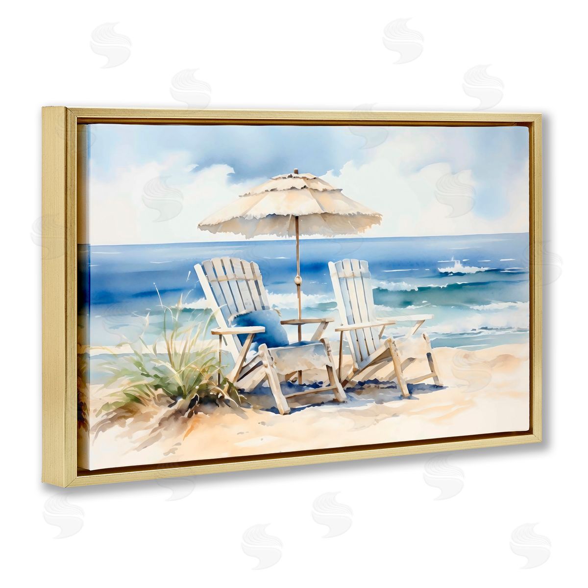 LSR Design Studio Neutral Adirondack Chairs Gold Floating Frame Canvas Art Print