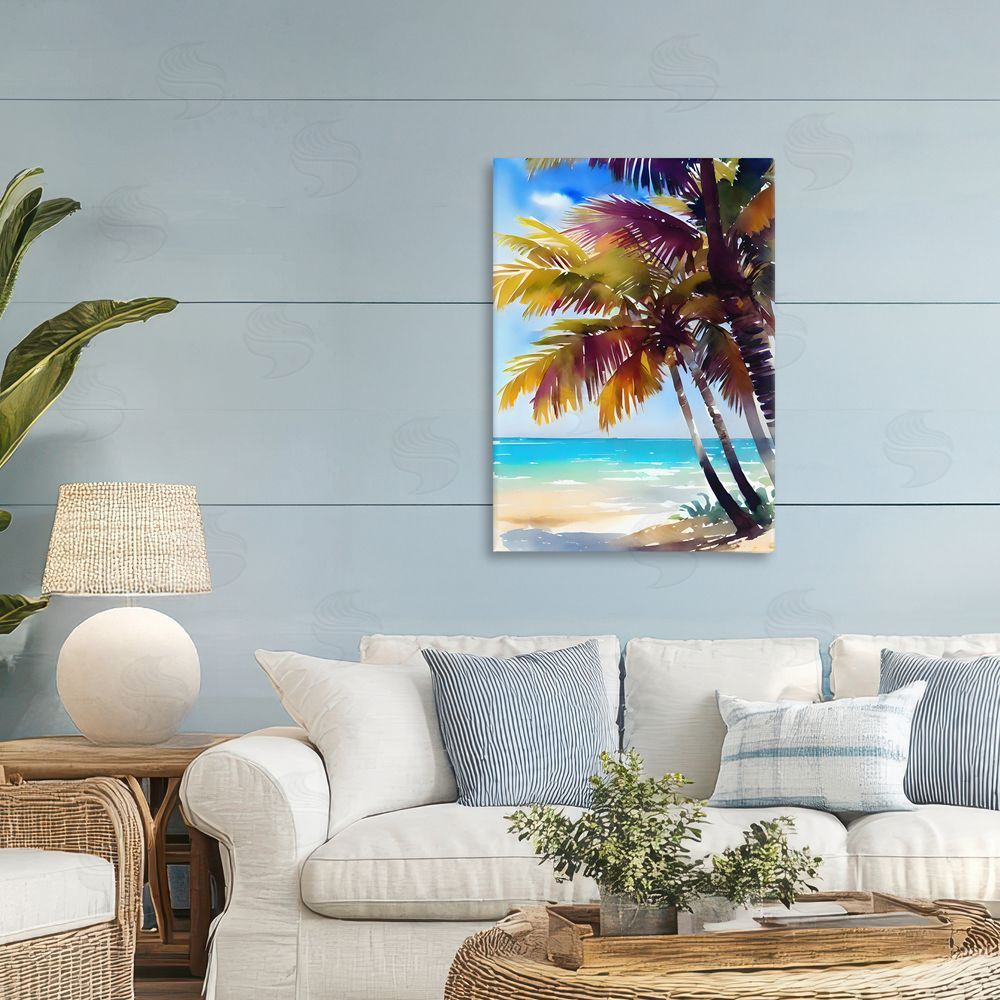 LSR Design Studio Shady Beach Palm Leaves Printed Wall Art in Room