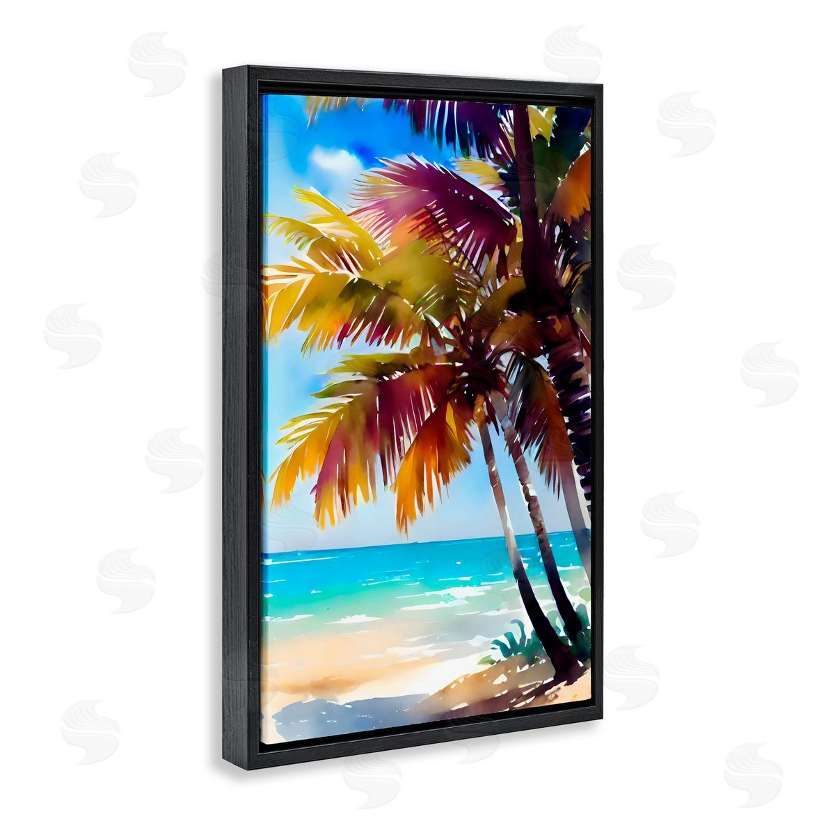 LSR Design Studio Shady Beach Palm Leaves Black Floating Frame Canvas Wall Art Print