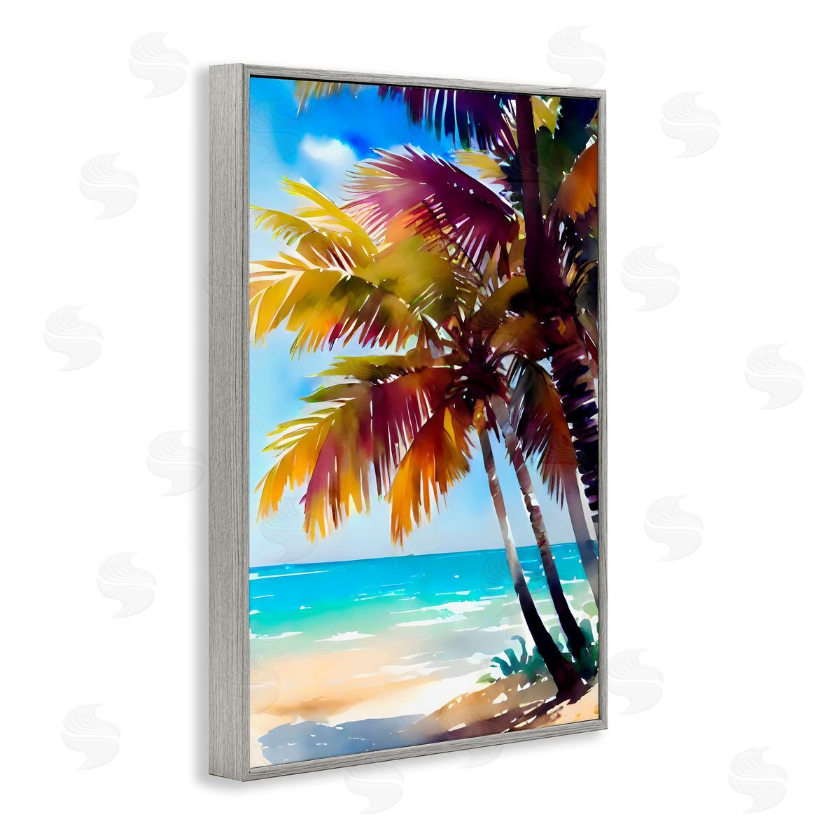 LSR Design Studio Shady Beach Palm Leaves Gray Framed Giclee Art Print