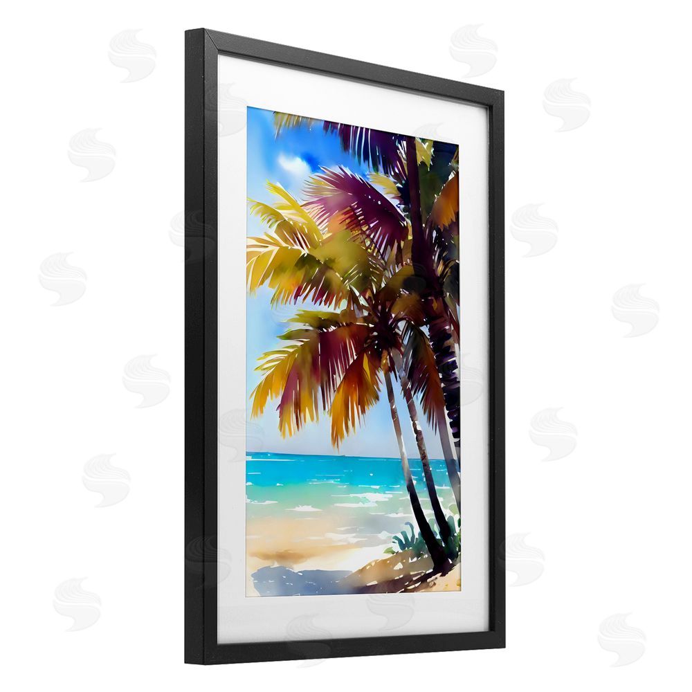 LSR Design Studio Shady Beach Palm Leaves Black Framed Print Under Glass Art