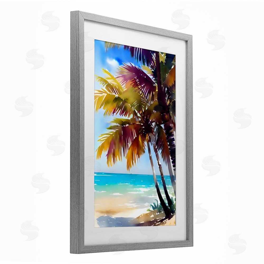 LSR Design Studio Shady Beach Palm Leaves Gray Framed Print Under Glass Art