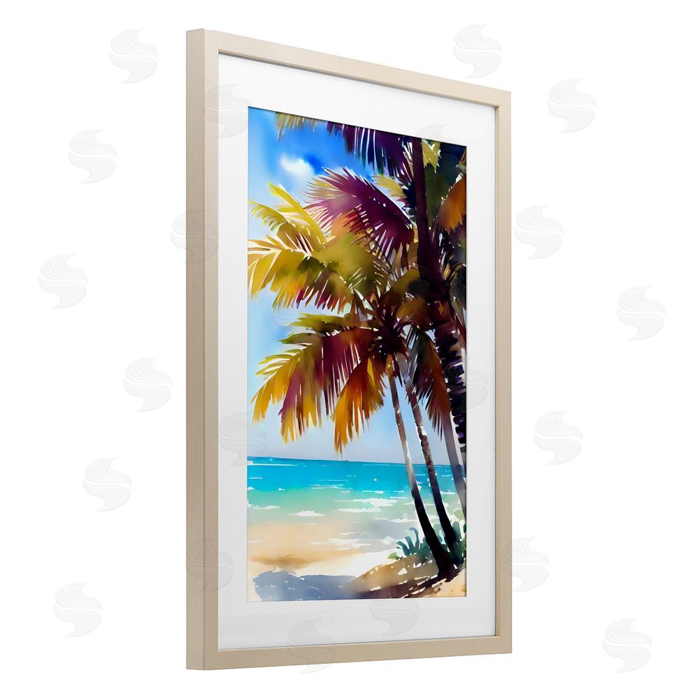 LSR Design Studio Shady Beach Palm Leaves Birch Framed Print Under Glass Art