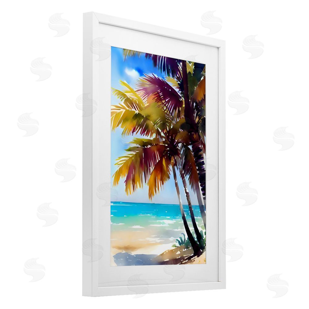 LSR Design Studio Shady Beach Palm Leaves White Framed Print Under Glass Art