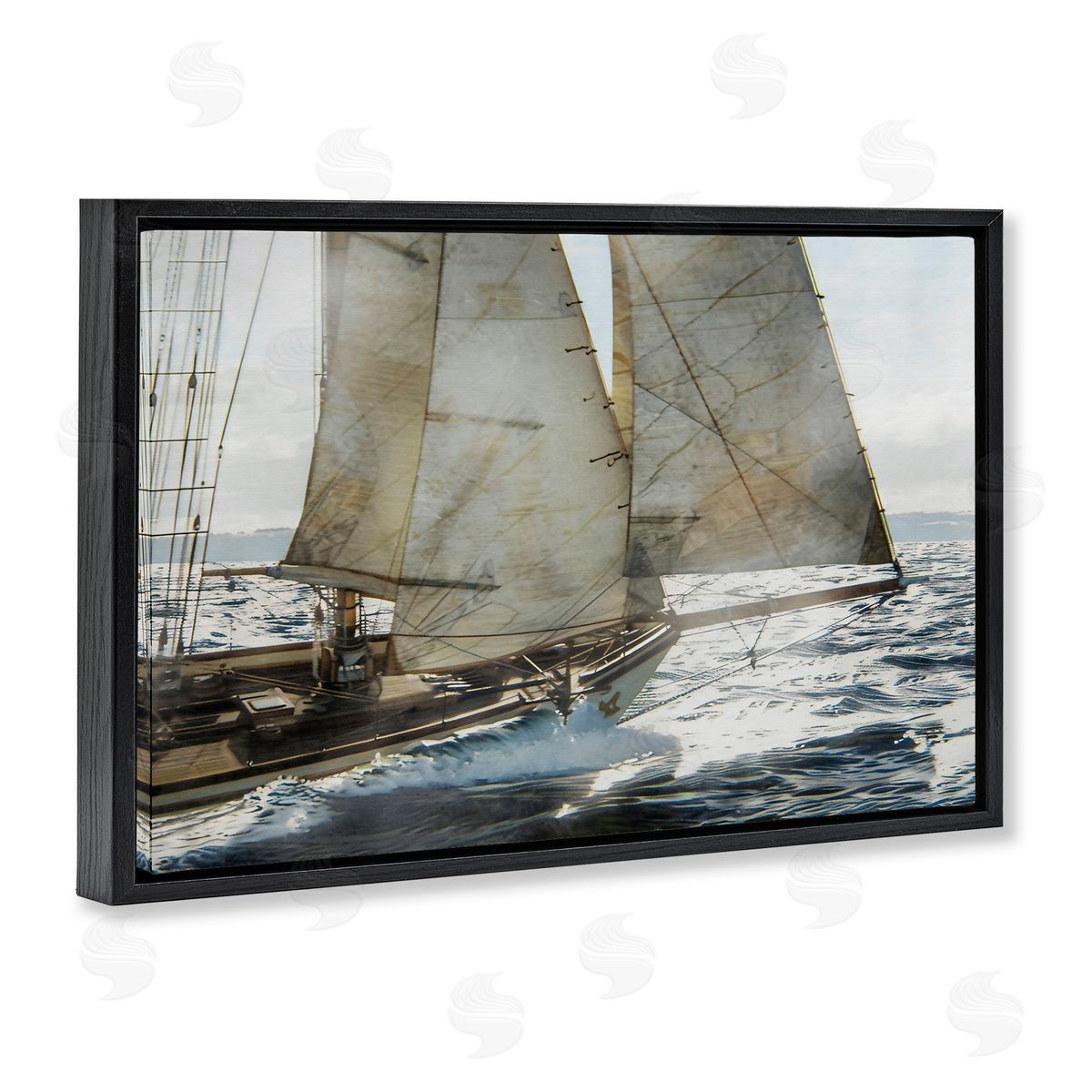 LSR Design Studio Ship Sails In Motion Black Floating Frame Canvas Wall Art Print