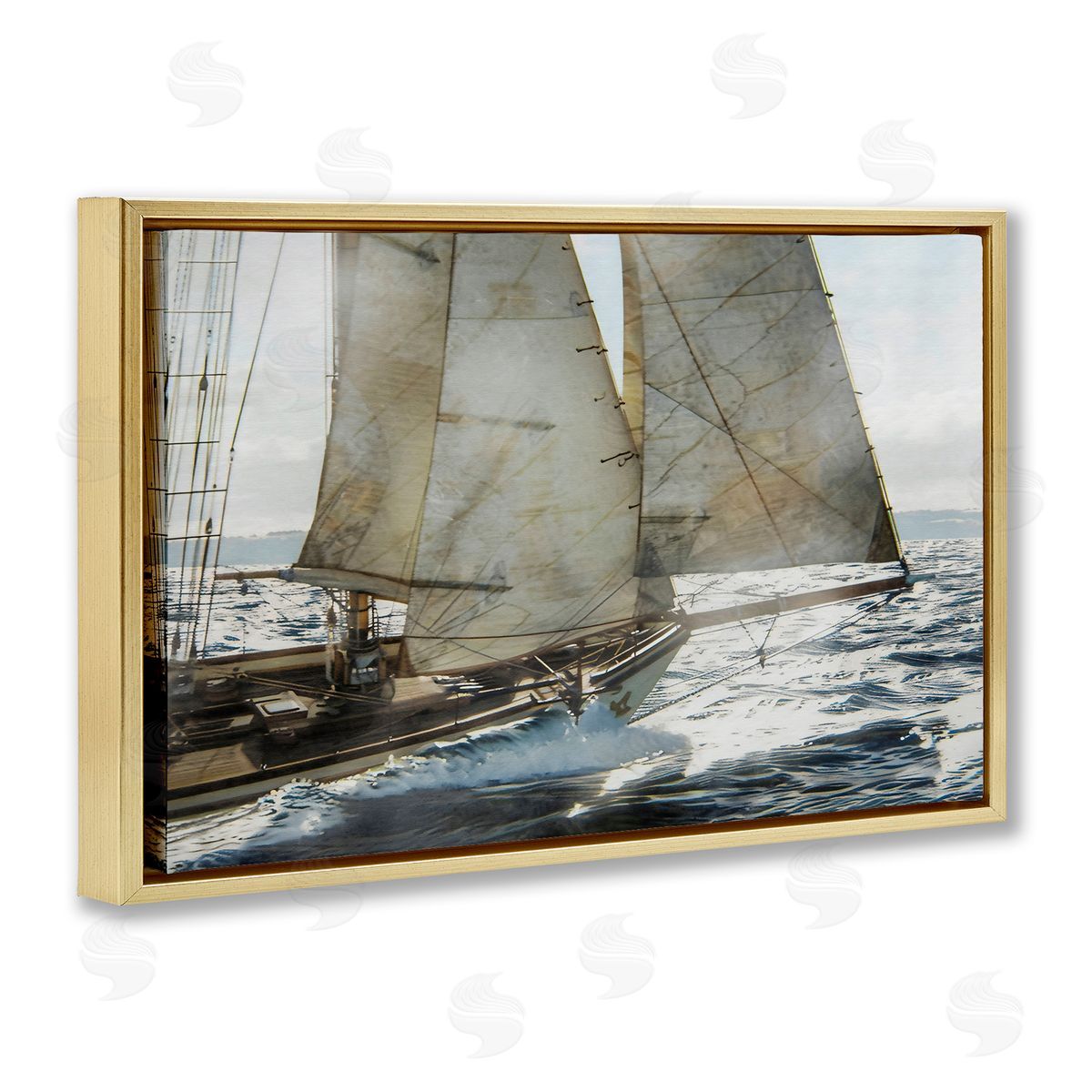 LSR Design Studio Ship Sails In Motion Gold Floating Frame Canvas Art Print