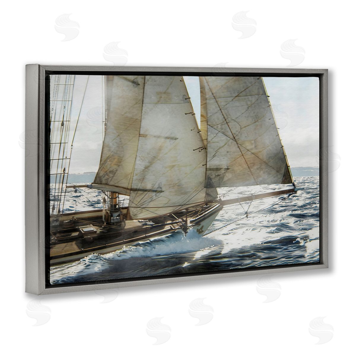 LSR Design Studio Ship Sails In Motion Gray Floating Frame Canvas Art Print