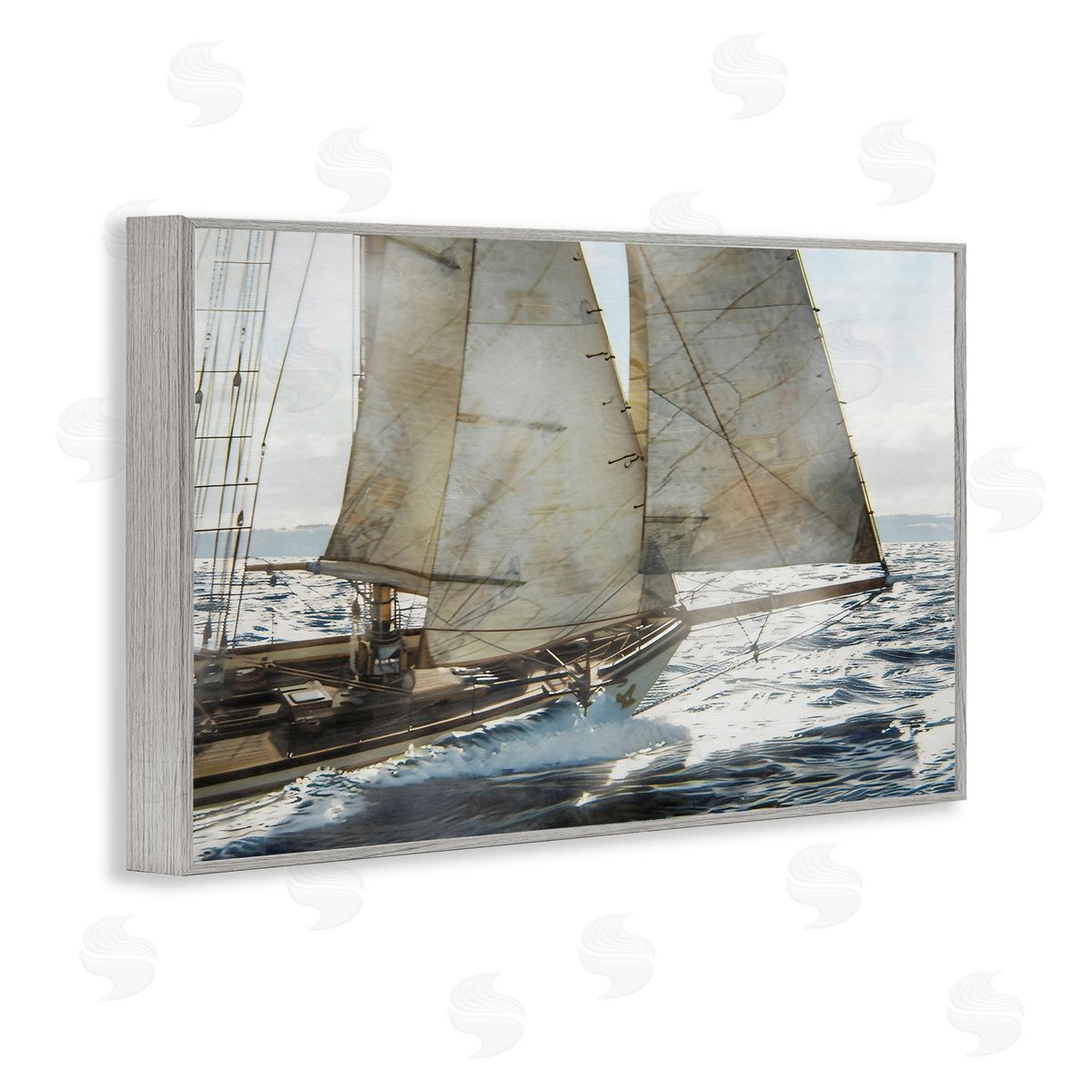 LSR Design Studio Ship Sails In Motion Gray Framed Giclee Art Print