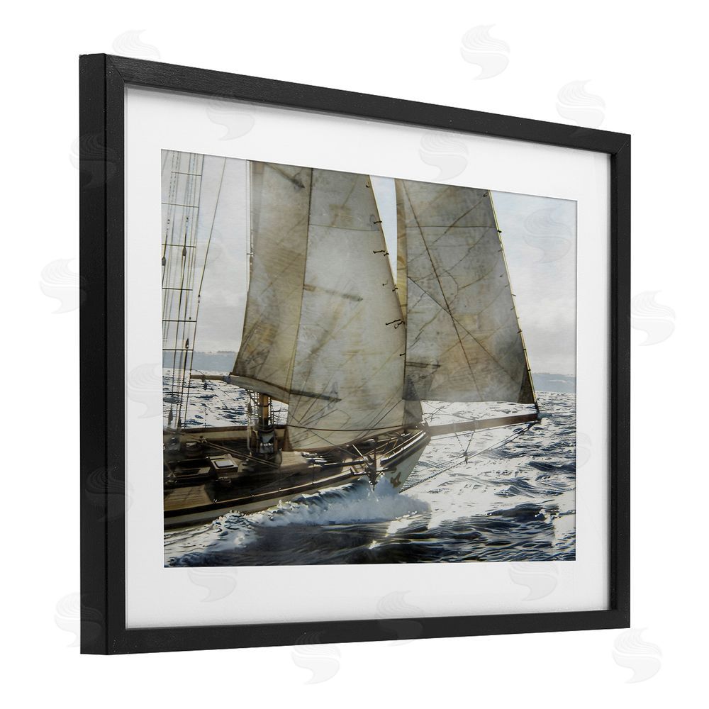 LSR Design Studio Ship Sails In Motion Black Framed Print Under Glass Art